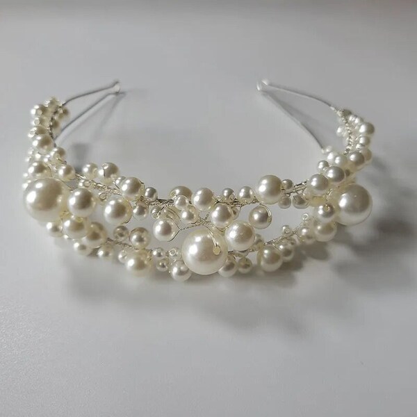 Anastasia Pearl Bridal Headband - Pearl Wedding Headband for Brides - Double Layer Pearl Headband - Pearl Hair Piece in Gold or Silver