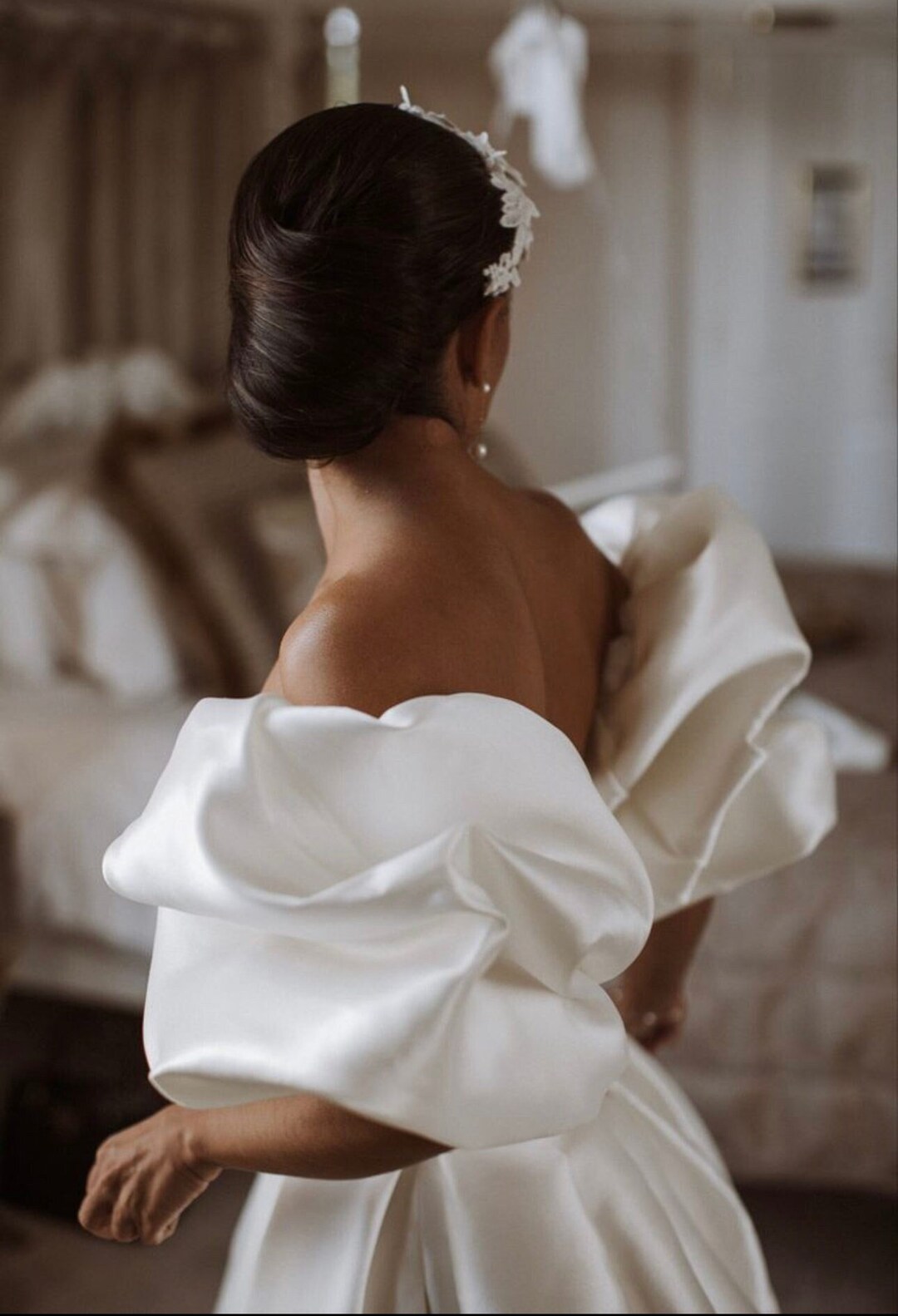 Taylor Detachable Puff Sleeves for Bridal Gown Ivory Satin Puff Sleeves for Short Wedding Dress