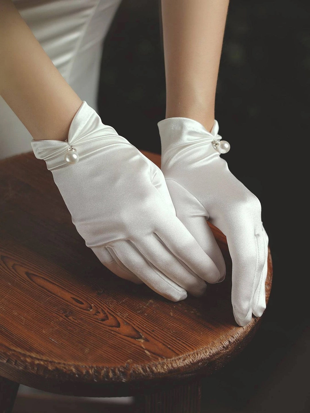 Alice Ivory Bridal Gloves White Satin Gloves With Pearl Etsy