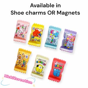 Shoe Charm or Magnet: Korean kpop candy Shoe Charm, kpop boyband Fridge Magnet, bts candy charms, Fridge and office Magnet, Kawaii Magnets