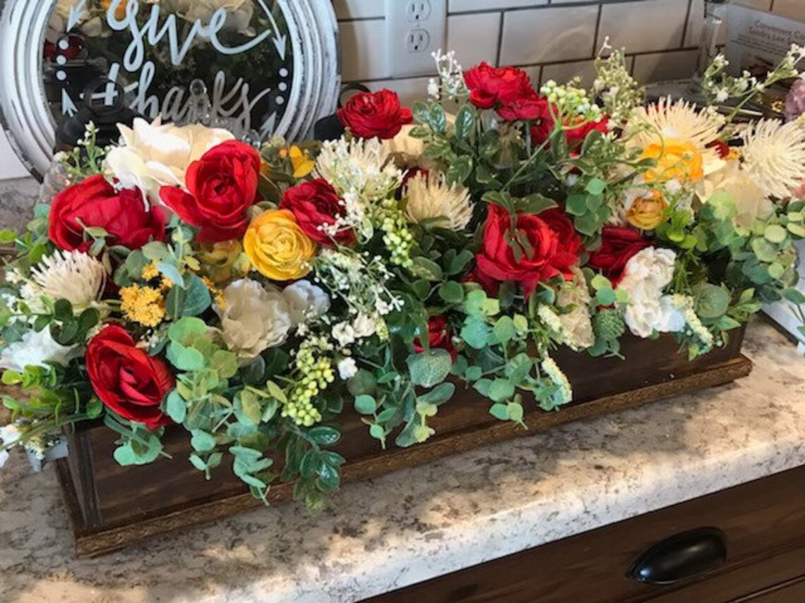 Artificial Floral Arrangement Planter Box Etsy