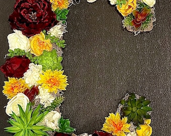 Monogram floral with succulents, made to order. 24’ tall and depending on letter would be the width.