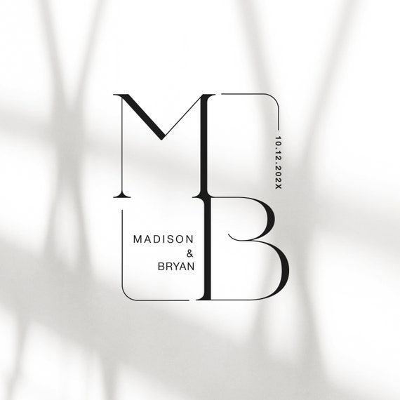 Premade Modern Wedding Monogram, Elegant Minimalist Wedding Logo