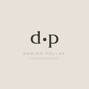 May include: A logo for a photographer named Damian Pollak. The logo is a stylized "d.p" in black.