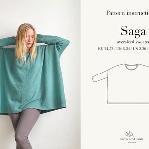 Sewing pattern for women, Loungewear Digital PDF sewing pattern, Oversized shirt sewing pattern, Oversized sweater sewing pattern