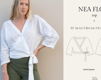 Patrón de costura digital, Patrón de costura digital en PDF para mujer, Patrón de costura de top cruzado para mujer, Patrón de costura de camisa, Patrón de top de yoga