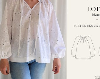 Digital sewing pattern for women, Oversized blouse pattern, Boho blouse pattern, Everyday shirt, DIY bohemian shirt, linen shirt