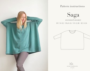 Sewing pattern for women, Loungewear Digital PDF sewing pattern, Oversized shirt sewing pattern, Oversized sweater sewing pattern