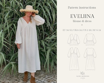 Digital sewing pattern, Digital sewing patterns for women, Dress sewing pattern PDF, Boho dress sewing pattern, Long dress sewing pattern