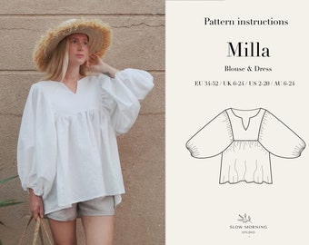 Digital sewing pattern, Digital shirt PDF sewing pattern for women, blouse sewing pattern for women, Boho blouse sewing pattern