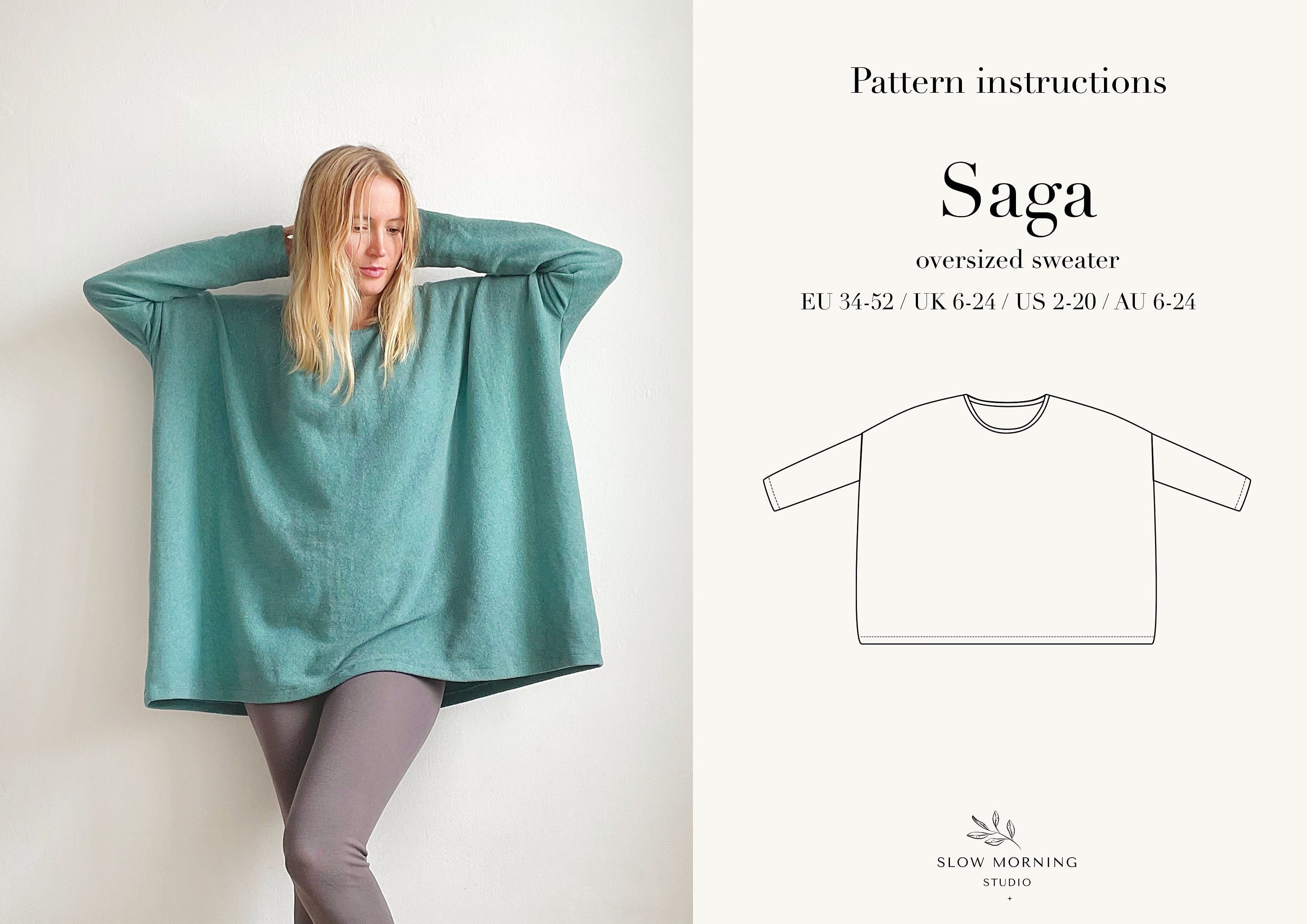 Sewing pattern for women, Loungewear Digital PDF sewing pattern, Oversized shirt sewing pattern, Oversized sweater sewing pattern