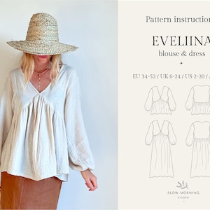 Digitales Schnittmuster, Digitales Schnittmuster für Damen, Shirt Schnittmuster PDF, Boho Kleid Schnittmuster, Boho Bluse Schnittmuster