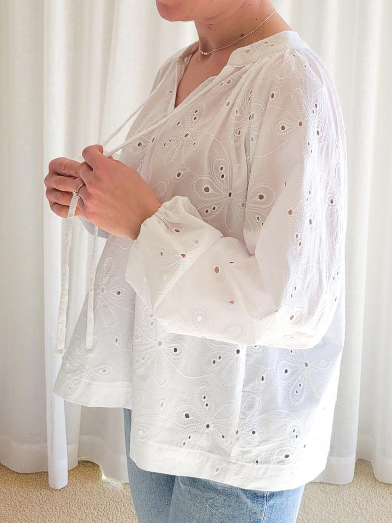 Digitalt sömnadsmönster för kvinnor, mönster för överdimensionerad blus, boho blusmönster, vardagsskjorta, gör-det-själv boho skjorta, linneskjorta bild 4
