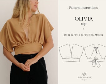 Sewing pattern for women, Sewing pattern, PDF sewing pattern, Sewing pattern PDF, Top sewing patterns, Cropped top, Tie back top pattern