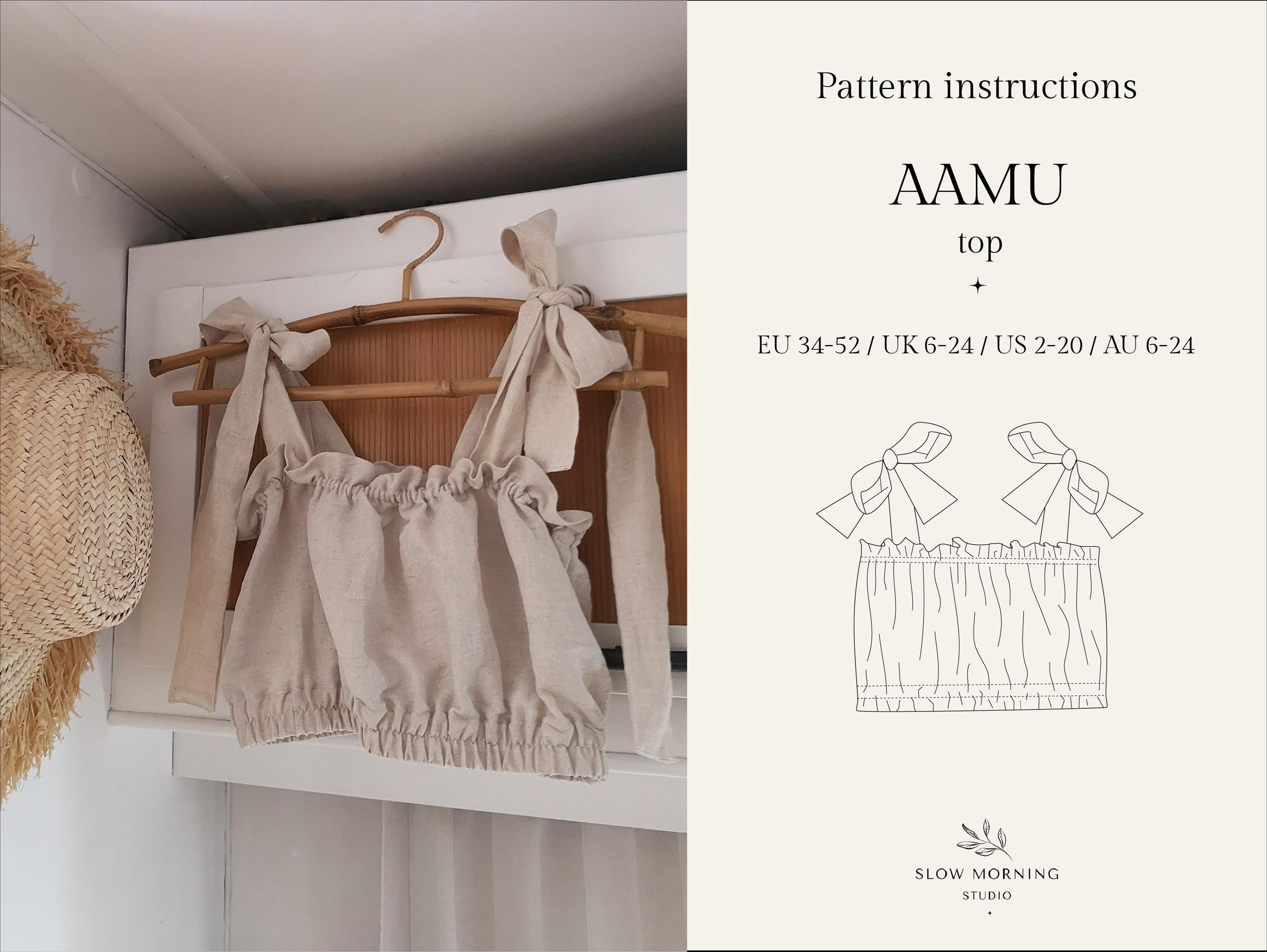 Top sewing pattern, Crop top sewing pattern, PDF sewing pattern, Beginner sewing pattern, Digital sewing pattern, Summer top sewing pattern