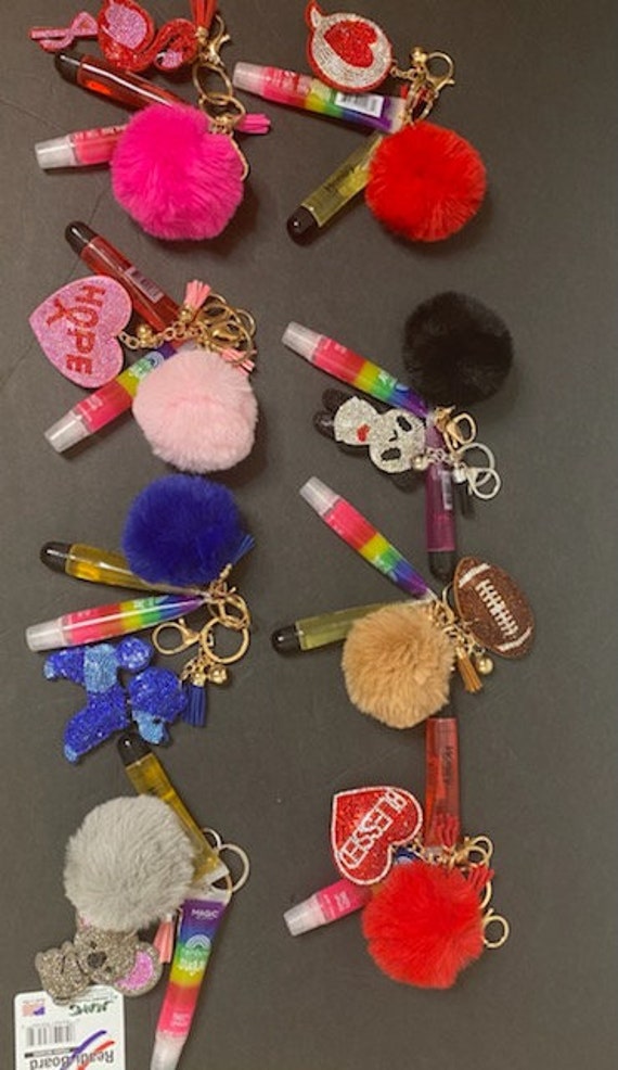 Keychain and puff ball lip Gloss bundle Etsy