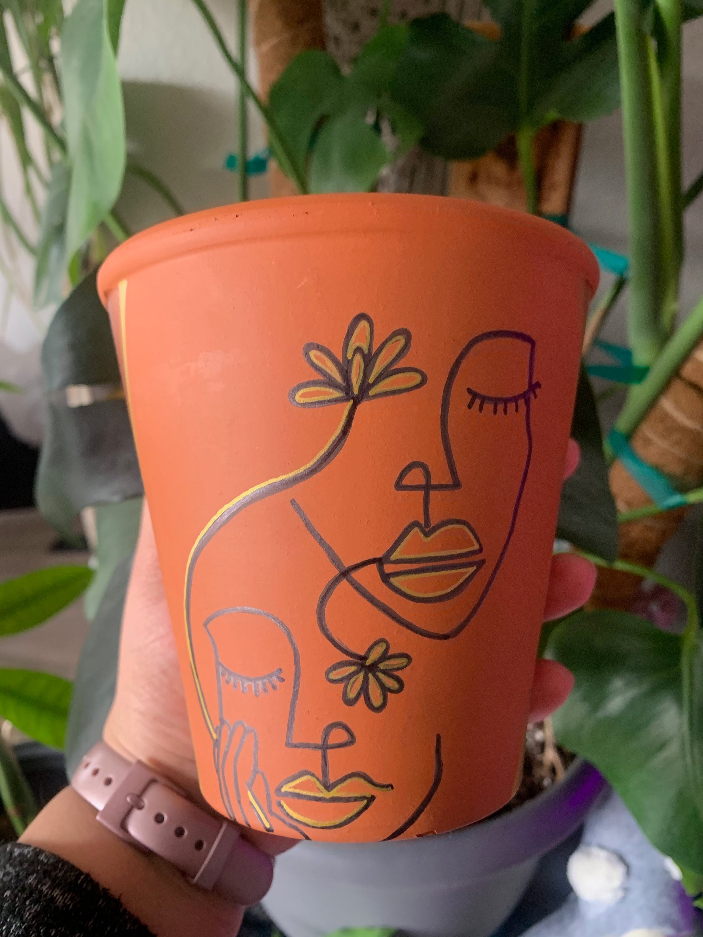 Abstract Face Hand Painted Pot Etsy