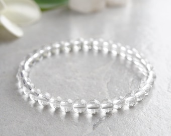 6mm Polished Clear Quartz Crystal Bracelet - Powerful healer, Energy-amplifier, Deep soul cleanser, Meditation, Must-Have