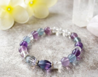 High Quality Rainbow Fluorite Crystal Bracelet: Aesthetic Bracelet | Protect from electromagnetic stress, Stabilizing, Healing, Creativity