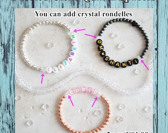 2 Faceted Clear Quartz Spacers for our Personalized Name Bracelet | This listing is add-on for our Name/Phrase Bracelet.