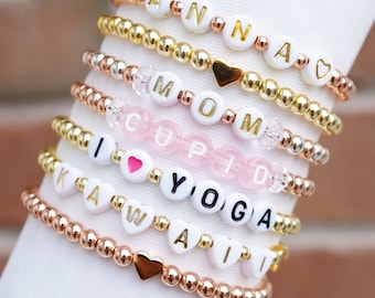 Personalized Name Bracelet with Custom Phrase | Alphabet Beads, Hematite | Friendship, Couple, Mom & Kids Bracelet, Unisex Initial Bracelet