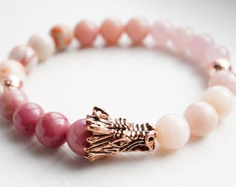 Pink Dragon Fortune Bracelet - Opal/Rose Quartz/Pink Calcite/Red Net Jasper/Rhodonite - Prosperity