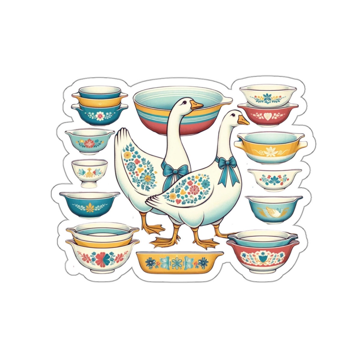 Retro Blue Ribbon Goose and Pyrex Sticker Vintage Pyrex Grandma Kitchen ...