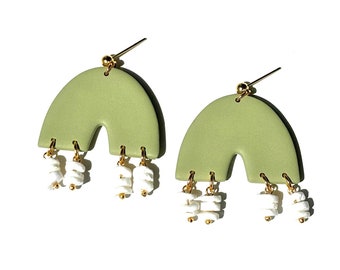 Handmade polymer clay earrings in sage// 18k gold plated button stud, anti-allergic, ultralight, unique