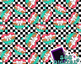 Retro checker flame valentines box   - seamless file
