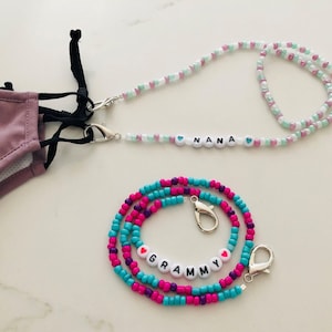 Regalo per nonni personalizzato, cordino maschera personalizzato per adulti, catena di maschere con nome, catena di maschere per perline per bambini, cinturino per lanyard maschera insegnante