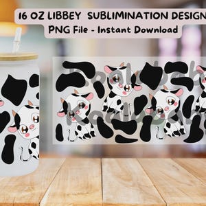 Cute Cow Print 16 oz Libbey Glass Can Sublimation PNG Instant Download | Digital File Only