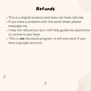 May include: Text on a white background with the heading "Refunds". The text explains that the product is digital and does not have refunds. It also states that the seller will help with any questions or concerns about the product.