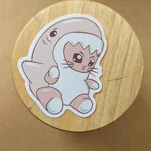 Cute Shark Cat Vinyl Sticker | Kawaii Anime Car Decal | Waterproof Laptop Sticker | Funny Cat in Shark Costume | Otaku Gift