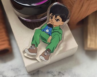 Green Track Suit Anime Acrylic Pin – Vintage Anime Inspired Collectible