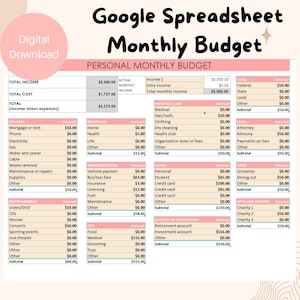 Google Spreadsheet Monthly Budget Spreadsheet Template, Budget Sheet, Budget Tracker, Savings Tracker, Budget Planner, DIGITAL DOWNLOAD