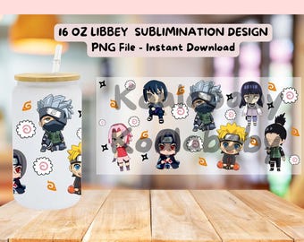 Anime Kawaii Cat Nekko Ninja  16oz Libbey glass can wrap, PNG, Download, anime, Cartoon, Chibi, Kawaii, sublimation, UV DTF, Christmas