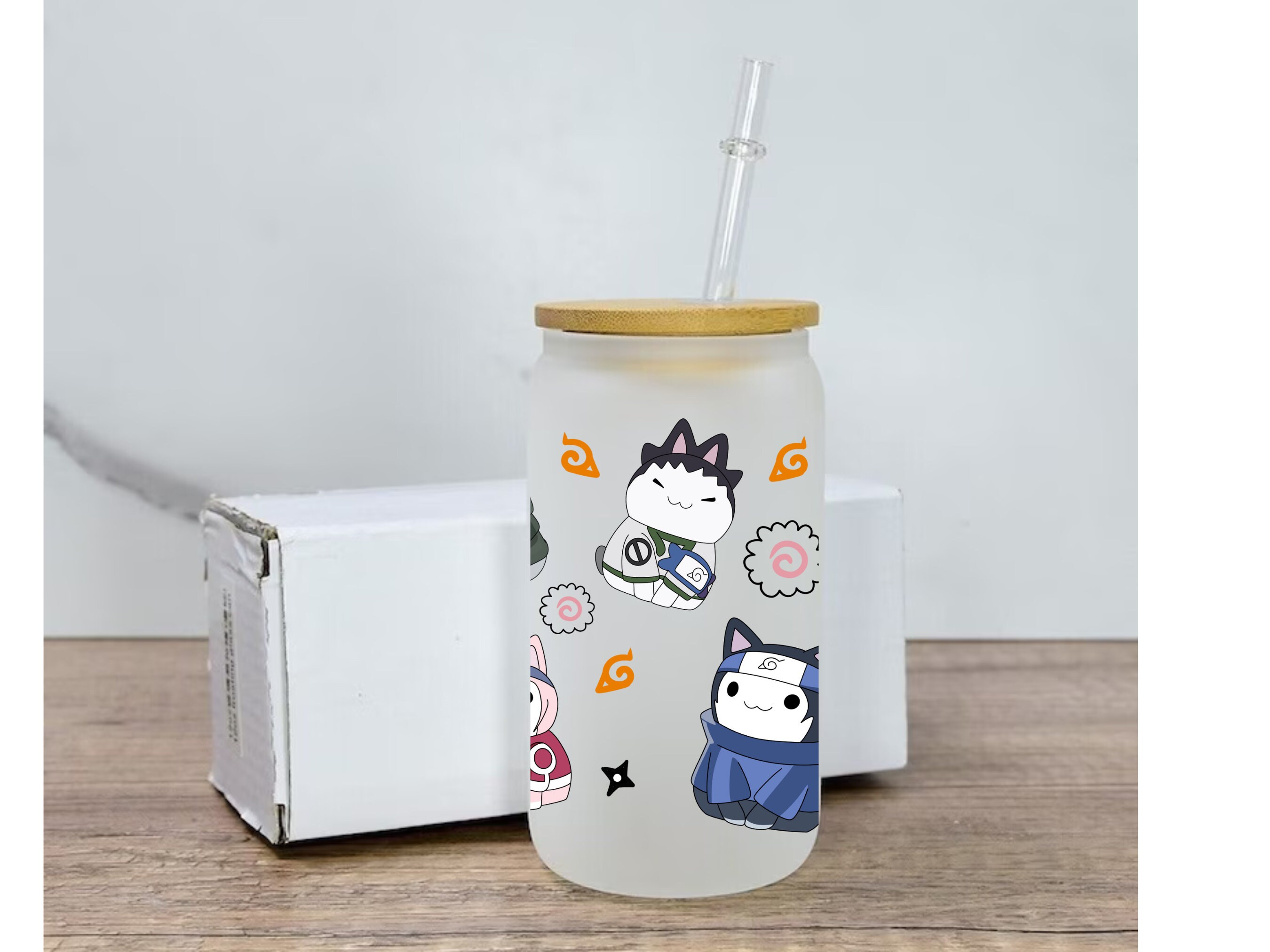 Anime Kawaii Cat Nekko Ninja 16oz Libbey Glass Can Wrap, PNG