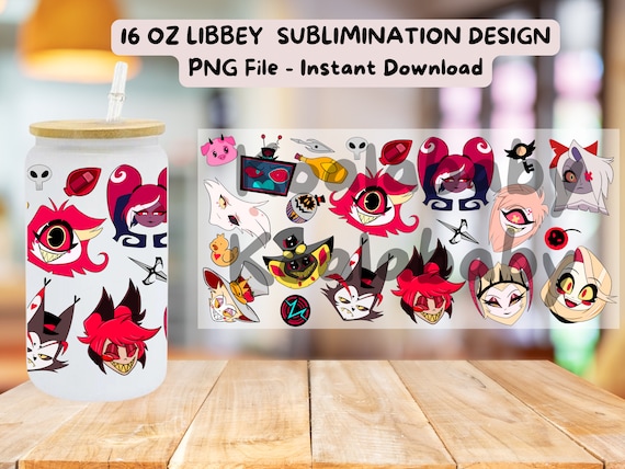 Hazbin Hotel 16oz Libbey glass can wrap, PNG, Download, anime, Cartoon, Chibi, Kawaii, sublimation, UV DTF, Spooky Season, Alastor