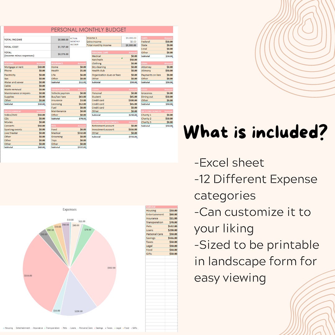 Monthly Budget Spreadsheet Template for Excel Budget Sheet - Etsy Canada