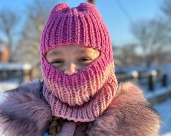 Pink Wool Knit Balaclava: Handmade Baby Ski Mask