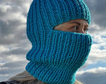 blue handmade wool balaclava , face mask, winter hats, knit face mask, knit balaclava, handmade hats, beanie hat, ski mask