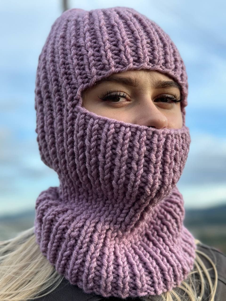 Handmade Knitted Balaclava: Purple Winter Ski Mask - Etsy