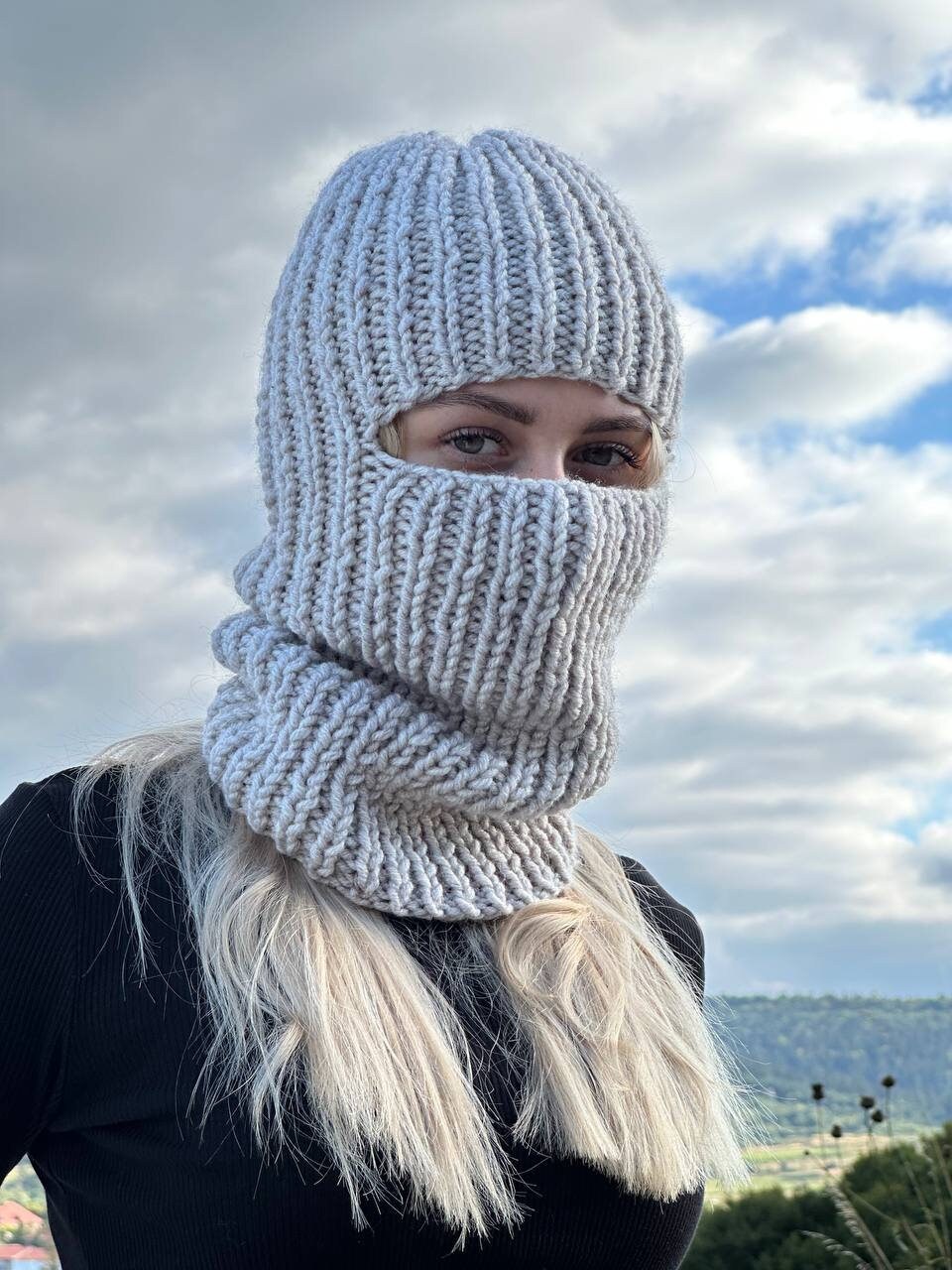 Hand Knit Balaclava, Unisex Balaclava Hood, Cream Warm