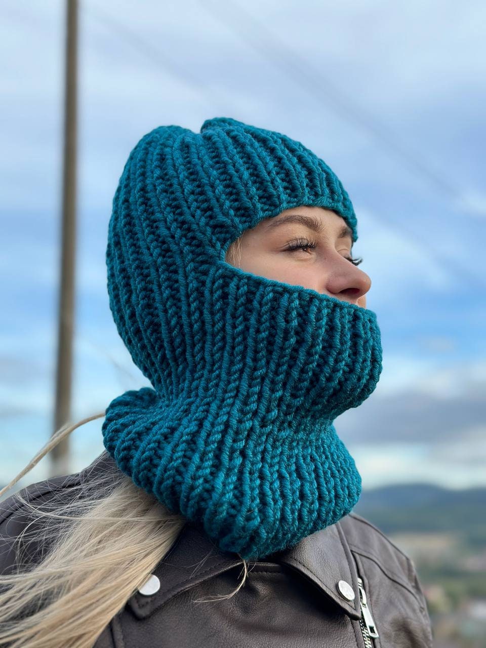 Dark Cyan Balaclava, Face Mask, Winter Hats, Knit Face Mask, Knit