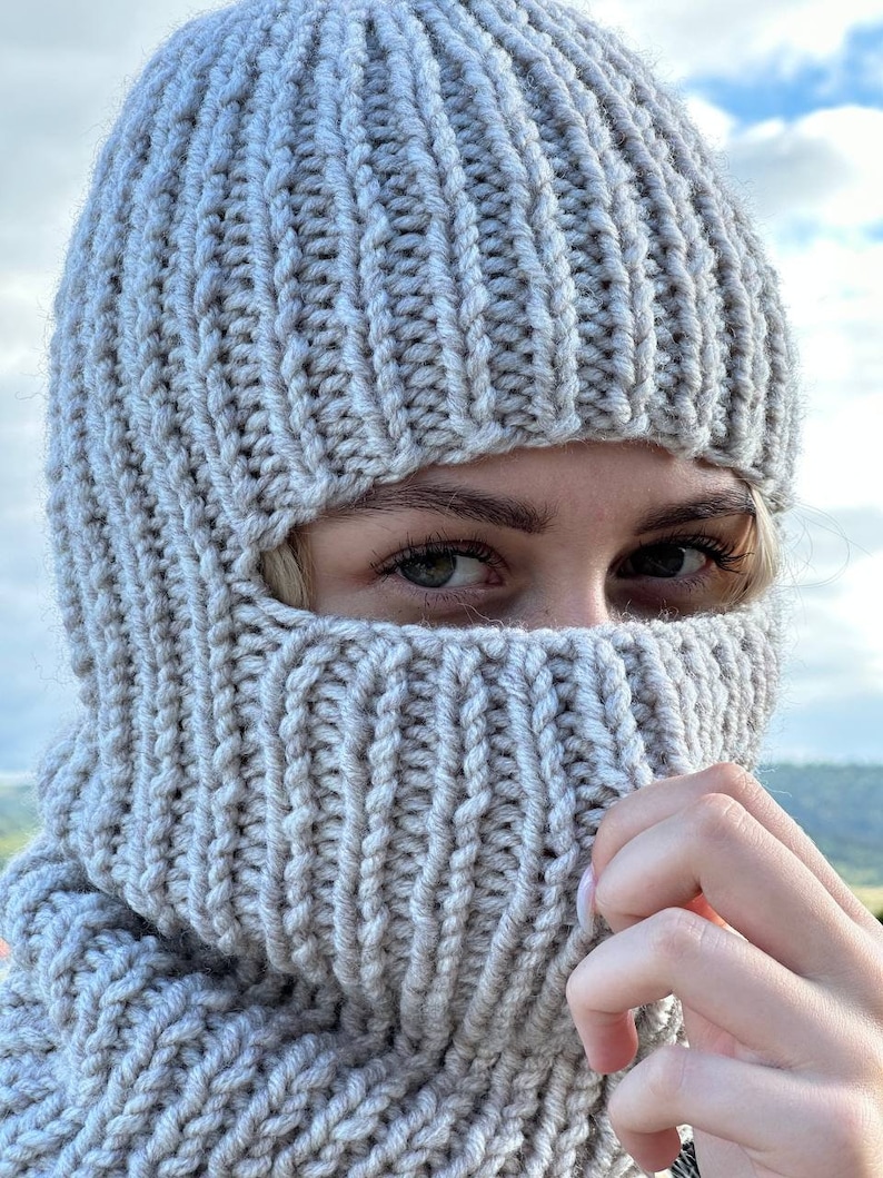 Hand-knitted Gray Balaclava: Warm Winter Knit Face Mask - Etsy