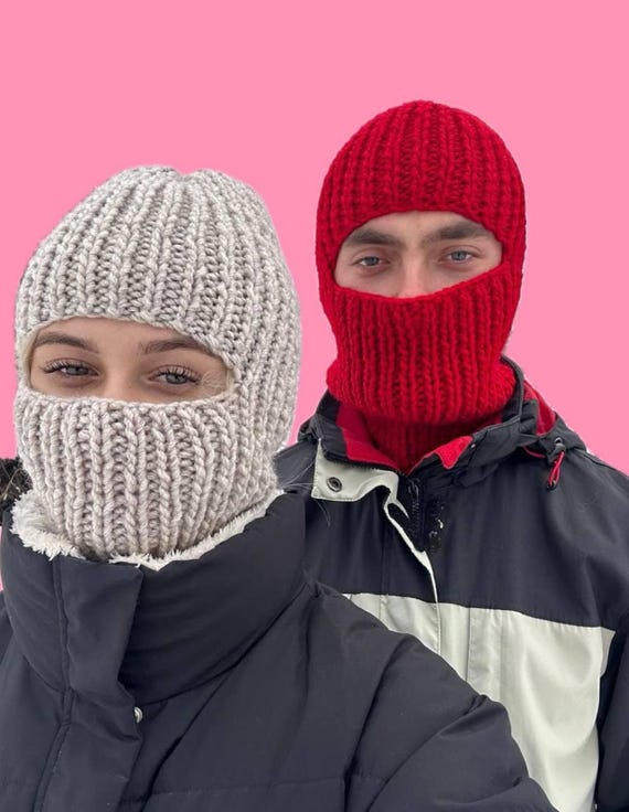 Winter Knitted Warm Handmade Balaclava for Women and Man in Red