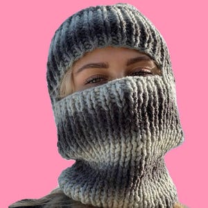 winter knitted warm handmade balaclava for women and men in black and white color ski mask