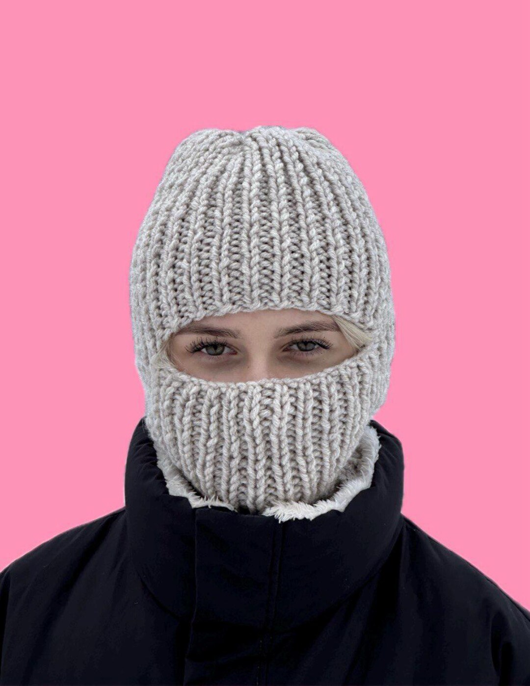Hand Knit Balaclava グレイッシュベージュ Hand-knitted Gray Balaclava: Warm Winter Knit Face Mask - Etsy