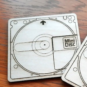 Wooden Minidisc Mini Disc Drinks Coaster Retro Posted UK