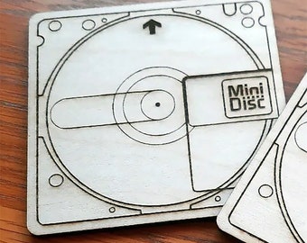 Wooden Minidisc Mini Disc Drinks Coaster Retro Posted UK